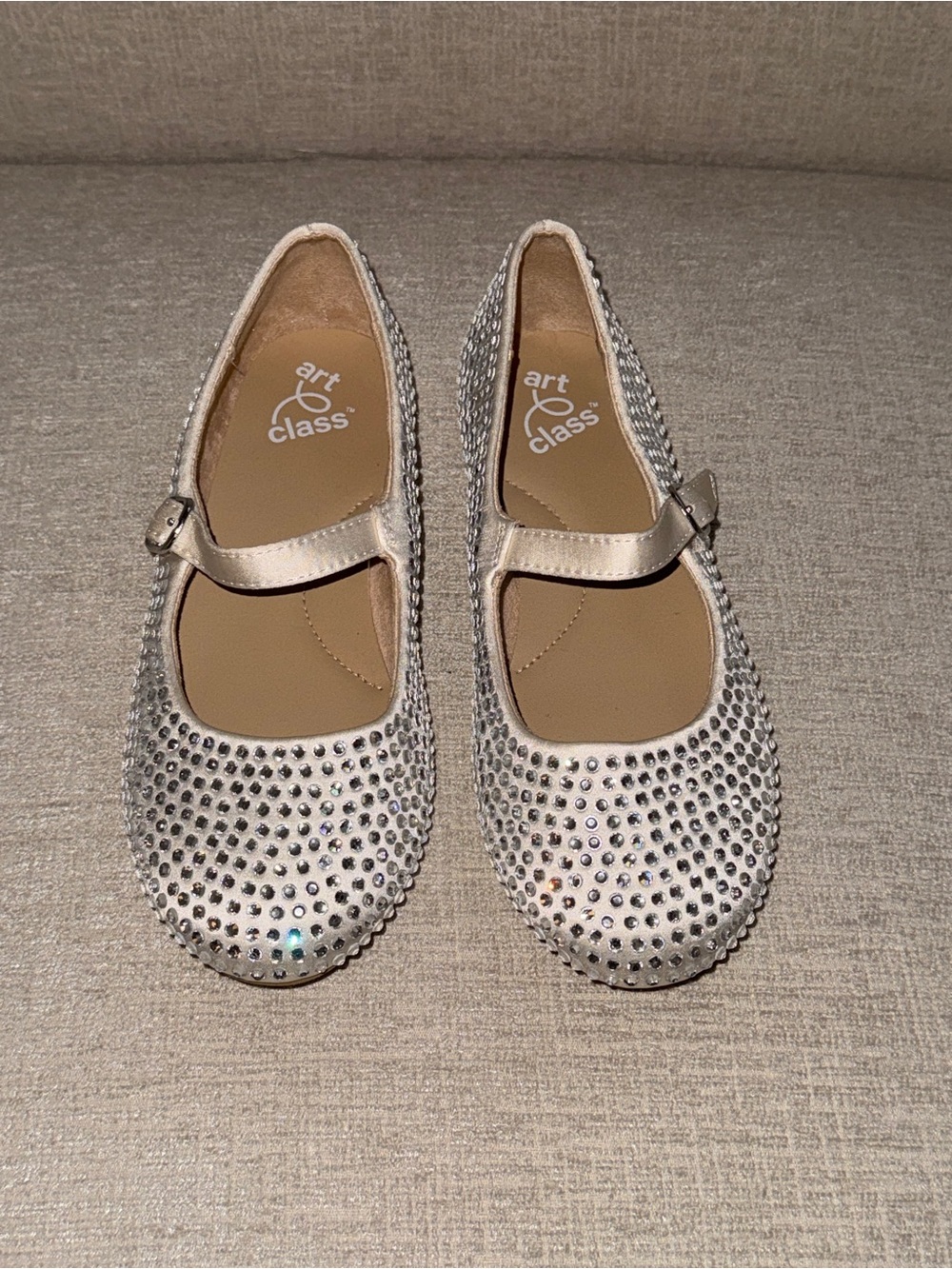 art class Silver Rhinestone Mary Jane Flats for Kids